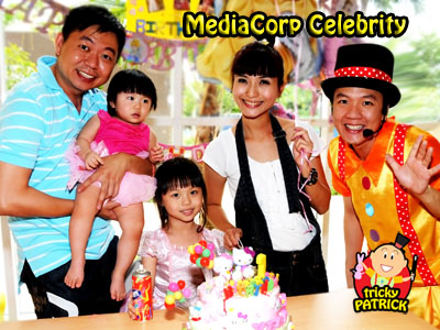 tricky patrick magician with performing at tv celebrity vivian lai child birthday party