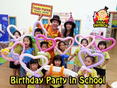 magician and balloon sculpting for whole class birthday celebration